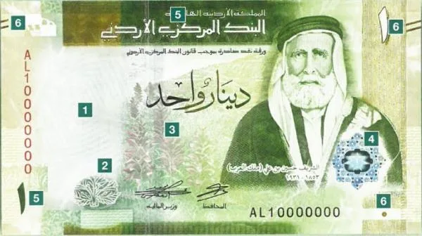 6 علامات أمنية في الدينار الأردني الجديد